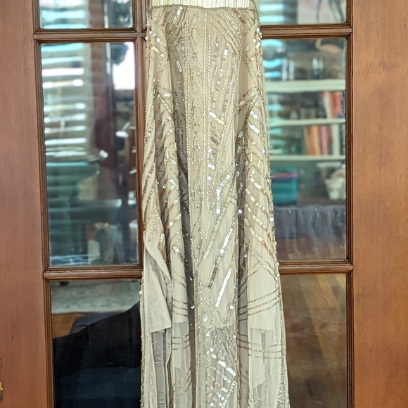 ASOS Retired Gold Sequin Cut Out Prom Evening Gown Dress Tall Size 14 - Picture 4 of 11